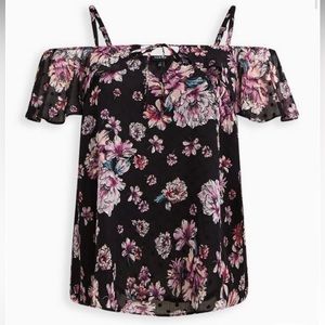 TORRID Size 28 Black/purple Floral Chiffon Cold Shoulder NWT